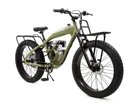 PHATMOTO Rover 2023 - 79cc 4 Stroke 7-Speed is the only Motorized Bicycle that integrates both a built-in gas tank and upgraded jackshaft drive train as part of the frame. . Phatmoto bikes